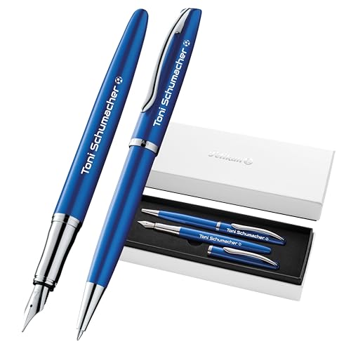 Pelikan Jazz® Noble Elegance K/P36 Kugelschreiber und Füllhalter mit Gravur Geschenk - einzigartige Stifte mit Namen - personalisierte Geschenke - Füllfederhalter (Saphire Blau) von Pelikan