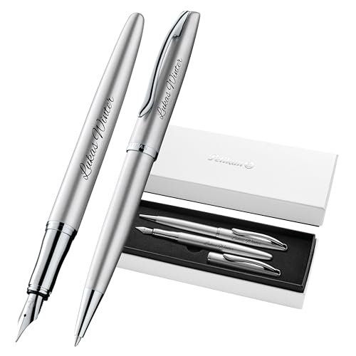 Pelikan Jazz® Noble Elegance Kugelschreiber und Füllhalter mit Gravur Geschenk - einzigartige Stifte mit Namen - personalisierte Geschenke - Füllfederhalter personalisiert K/P36 (Silber) von Pelikan