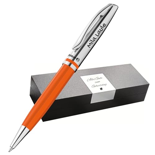 Pelikan Jazz Kugelschreiber mit Gravur Geschenk - Kugelschreiber - einzigartige Stifte mit Namen - personalisierte Geschenke zu Weihnachten - Kugelschreiber personalisiert (Gravur, Orange) von Pelikan