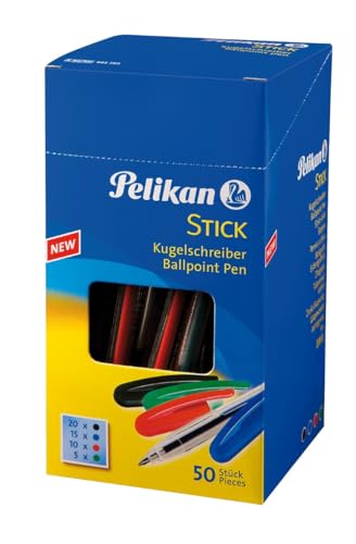 Pelikan Kugelschreiber Stick Box, 50 Stück, schwarz/blau/rot/grün von Pelikan