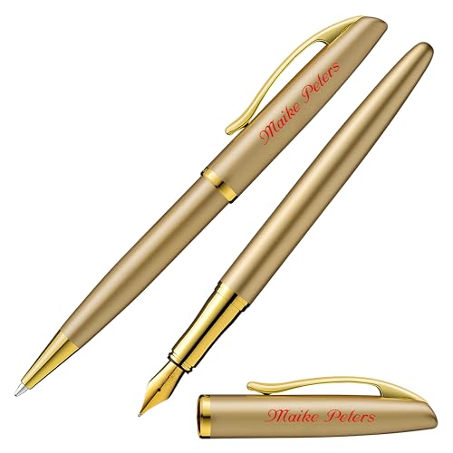 Pelikan Schreibset JAZZ NOBLE ELEGANCE Gold mit Namen farbig personalisiert Füllfederhalter und Kugelschreiber von Pelikan