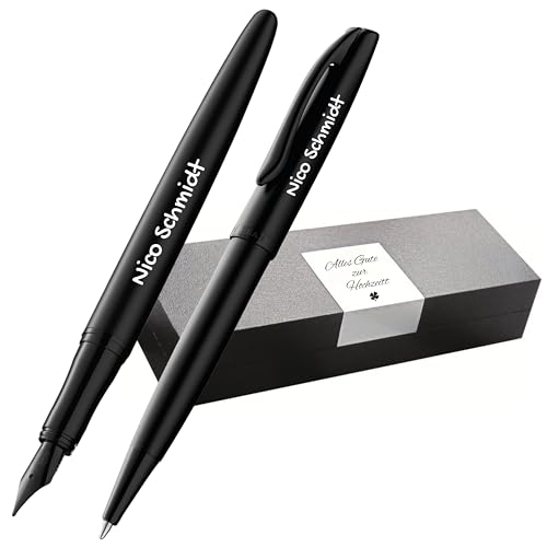 Pelikan Schreibset Jazz® Noble Elegance K/P36 Kugelschreiber und Füllhalter mit Gravur Geschenk - einzigartige Stifte mit Namen - personalisierte Geschenke (Carbon Schwarz) von Pelikan