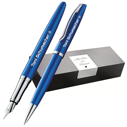 Pelikan Schreibset Jazz® Noble Elegance K/P36 Kugelschreiber und Füllhalter mit Gravur Geschenk - einzigartige Stifte mit Namen - personalisierte Geschenke (Saphire Blau) von Pelikan