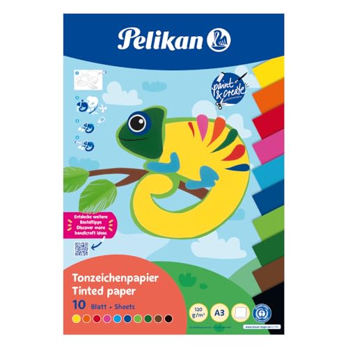 Pelikan Tonpapier Block A3, 10 Blatt in 10 Farben, Blauer Engel von Pelikan