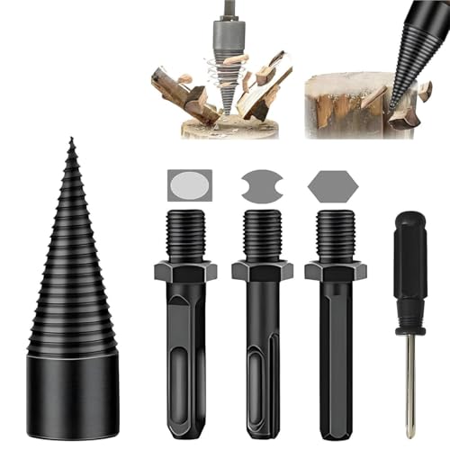 Shirem Easysplit Drill Bit, Fanyil Easysplit Drill Bit, Wood Splitter Drill Bits, Firewood Drill Bit Wood Splitter Easy Log Splitting Drill Bit, 32mm + 42mm Round + Hex + Square Shank (32mm) von Pelinuar