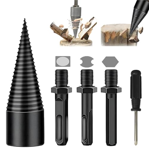 Shirem Easysplit Drill Bit, Fanyil Easysplit Drill Bit, Wood Splitter Drill Bits, Firewood Drill Bit Wood Splitter Easy Log Splitting Drill Bit, 32mm + 42mm Round + Hex + Square Shank (42mm) von Pelinuar