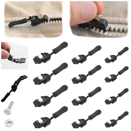 Zipper Repair Replacement Kit,Universal Instant Zipper Fix Sliding Teeth Screw Head with 3 Different Sizes,Replacement Zip Slider for Jacket Backpack Luggage Sleeping Bag (12 Pcs) von Pelinuar