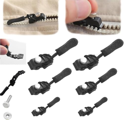 Zipper Repair Replacement Kit,Universal Instant Zipper Fix Sliding Teeth Screw Head with 3 Different Sizes,Replacement Zip Slider for Jacket Backpack Luggage Sleeping Bag (6 Pcs) von Pelinuar