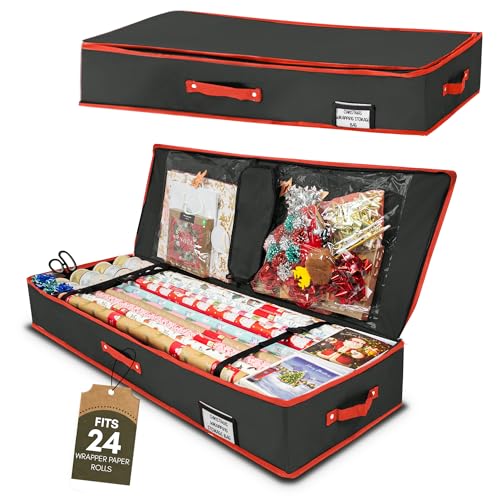 Pelle & Sol Weihnachts-Geschenkpapier-Aufbewahrungstasche – passend für 24 Rollen, reißfester 600D-Organizer, platzsparendes Design, ideal für Weihnachten und Urlaub, Geschenkpapieraufbewahrung und von Pelle & Sol