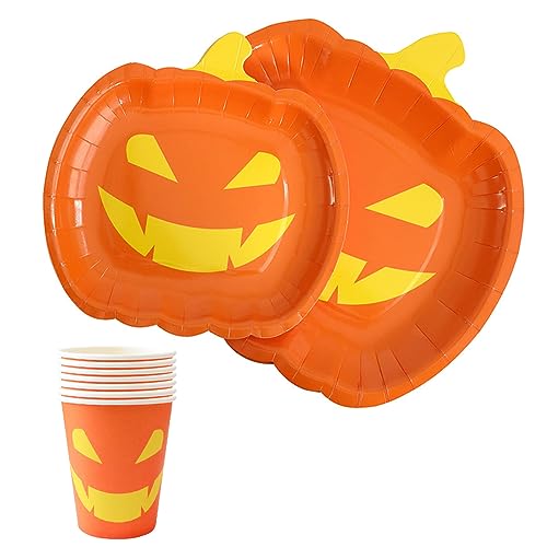 Halloween Geschirr Set, Halloween Partygeschirr Halloween Tableware Set für 20 Gäste mit 10 x 7 Zoll Pappteller, 10 x 9 Zoll Pappteller, 10 x Pappbecher, Halloween Dekoration für Party von Penbinmall