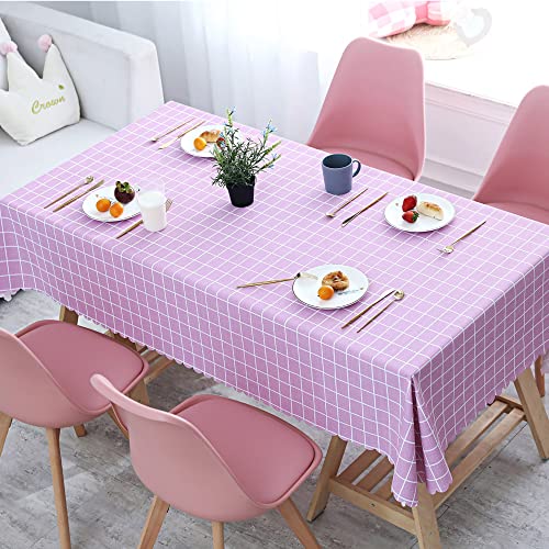 Pengcen Rechteckige Tischdecke, öl- und wasserdicht, PVC-Stoff-Tischdecke für Ess-, Party- und Abendessen, Tischdekoration, 140 x 220 cm, gewellter Rand, lila kariert von Pengcen