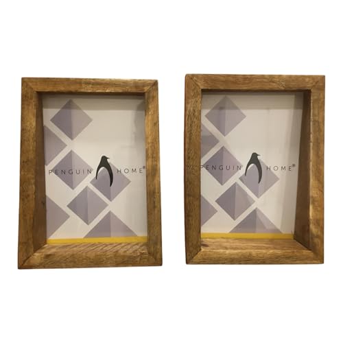 Penguin Home Set mit 2 vertikalen Bilderrahmen aus Mangoholz, 12 x 17 cm, natürliches Finish, rustikaler Vintage-Stil, handgefertigter Holz-Bilderrahmen für Wand oder Tischplatte, ideal für von Penguin Home