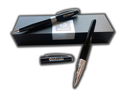 Penko FENOLIGA BTC Luxuriöses Schreibset mit Bitcoin-Logo - Eleganter Kugelschreiber und Rollerball im Samt-Etui - Hochwertiges Set für Kryptowährungs-Enthusiasten von Penko