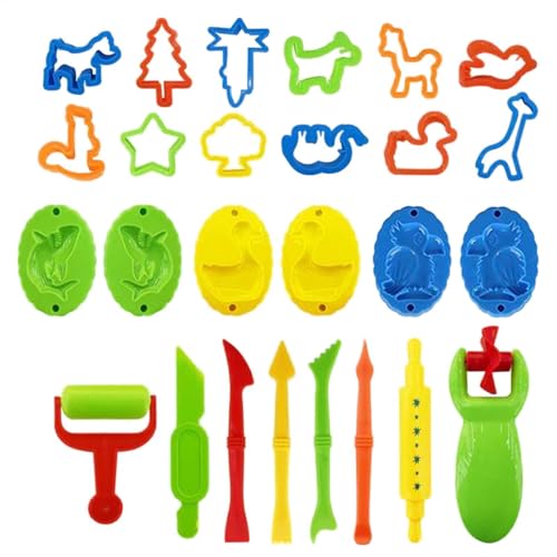 Knete Zubehör Set für Kinder, 26 Stück Knetwerkzeug Teig Plastilin Werkzeug mit 3D Formen, Teigrolle, Extruder, Tiere Formen Modellierwerkzeug für Knete, Lernspielzeug für Kinder von Penlimly