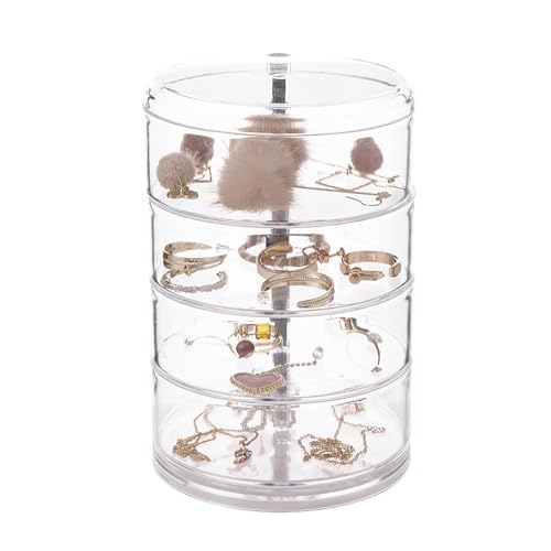 Schmuck Aufbewahrung Organizer, 4 Ebenen Drehbarer Schmuck Organizer, Schmuckschatulle Organizer, Schmuckkästchen Schmuckkasten Mädchen Damen, Schmuckdose für Ring Ohrringe Halskette Haargummi von Penlimly