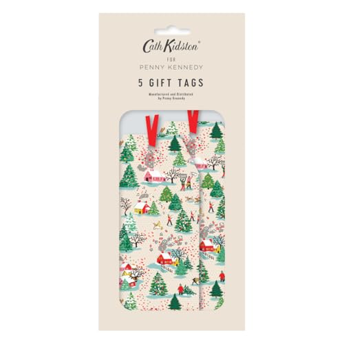 Penny Kennedy Cath Kidson 5 Stück luxuriöse Geschenkanhänger mit Seidenband für Weihnachten – glänzendes helles Weihnachtsdesign – Geschenkanhänger für Geschenke – Geschenkpapier für Weihnachten – von Penny Kennedy