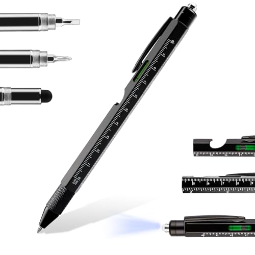 Penriter 9 in 1 Multifunktionsstift, Kugelschreiber Gadgets mit Flaschenöffner Wasserwaage Lineal Schraubendreher Touchscreen Stift und Led-Taschenlampe, Weihnachtsgeschenke Geschenke für Männer/Papa von Penriter