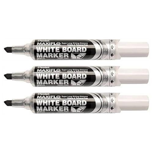 PENTEL Maxiflo Whiteboard-Marker, breite Keilspitze, Schwarz, 3 Stück von Pentel