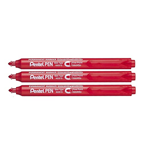 PENTEL Pentel PEN NXS15 Permanentmarker, einziehbar, Rot, 3 Stück von Pentel