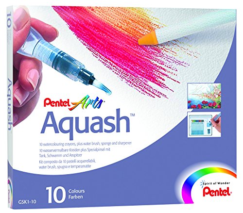 Pentel Aquash 10 wasservermalbare Kreiden und Spezialpinsel von Pentel