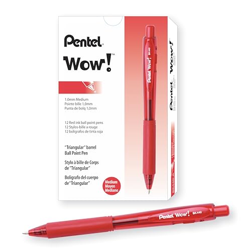 Pentel BK440-B, 12 stk Kugelschreiber mit Druckmechanik und ergonomischer Dreiecksgriffzone, rot von Pentel