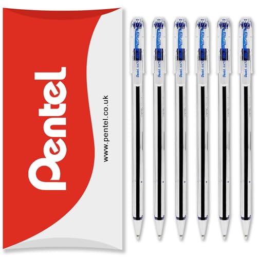 Pentel BK77 Superb Kugelschreiber, 0,7 mm Spitze, 0,25 mm feine Strichbreite, in Kissenverpackung, Blau, 6 Stück von Pentel