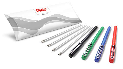 Pentel BX460 iZee Kugelschreiber 4 Farben Set inkl Nachfüllminen, farblich sortiert, Gehäusefarbe entspricht Schreibfarbe, Kappe mit Metallclip, Strichstärke 0,5 mm = Kugeldurchmesser 1,0 mm von Pentel