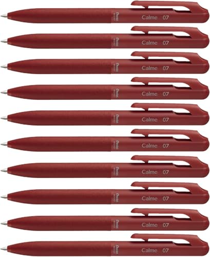 Pentel BXA107B-B Calme Kugelschreiber, deutlich gedämpftes Klick-Geräusch, Griffzone in Lederoptik, nachfüllbar, Kugel 0.7mm = Strichstärke 0.35mm, Schreibfarbe rot, 1VE=10 Stück von Pentel