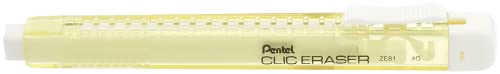 Pentel Clic Eraser ZE81 Radierer, rechteckig, nachfüllbar, Gehäuse gelb, transparent, 12 Stück von Pentel