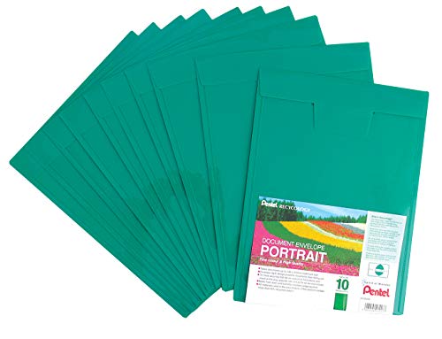 Pentel DCD64D Recycology Dokumenten-Umschlag Portrait aus 50% recyceltem PP, A4, Hochformat, 10 Stück, grün von Pentel