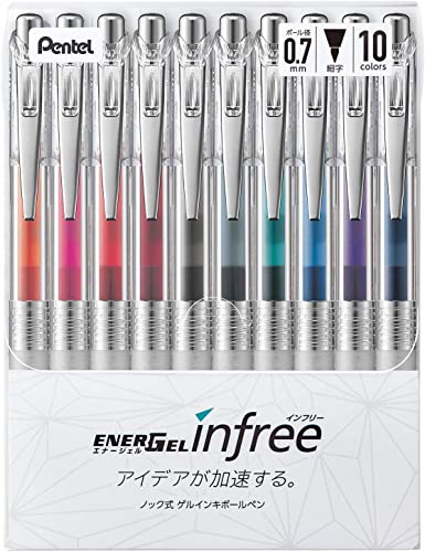 Pentel EnerGel Infree, Gel-Tinten-Kugelschreiber, feine Spitze, 0,7 mm, 10 Farben von Pentel