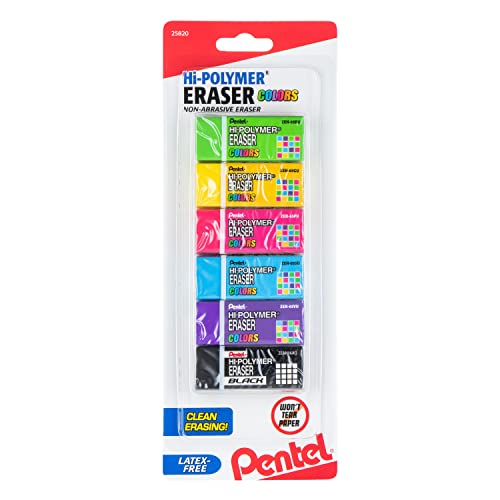 Pentel Hi-Polymer-Block-Radiergummi, klein, verschiedene Farben, 6 Stück (ZEH05CRBP6M) von Pentel