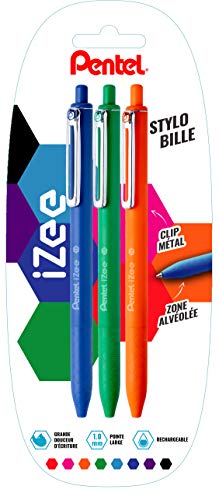 Pentel IZee Kugelschreiber, einziehbar, mit Metallclip Blister de 3 Blau/Grün/Orange. von Pentel