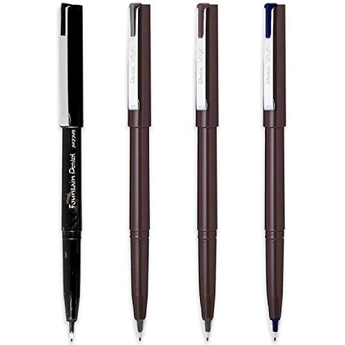 Pentel JM20 Stylo Einweg-Füllfederhalter, Schwarz, Grau, Sepia & Marineblau, 4 Stück von Pentel