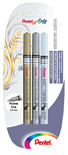 Pentel MSP10 x 3 xzw 3 Stück Permanentmarker feine Spitze Gold/Silber/Weiß von Pentel