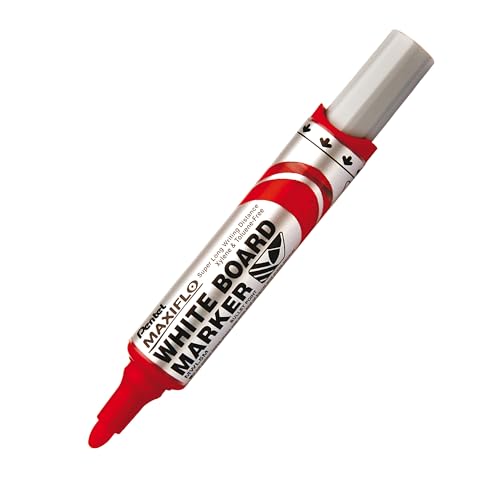 Pentel MWL5M-BO Whiteboard Marker Maxiflo mit Pumpsystem Rundspitze, 2.5 mm, 1 Stück, rot von Pentel