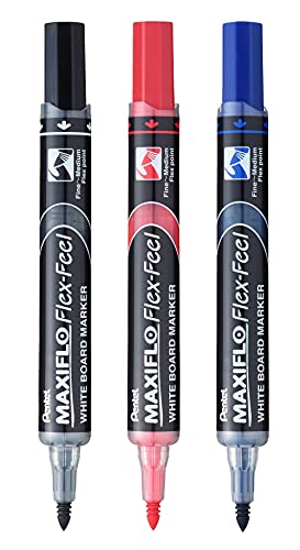 Pentel MWL5SBF Maxiflo Flex-Feel Whiteboard-Marker, flexible Spitze, 3 Stück (schwarz, rot, blau) von Pentel