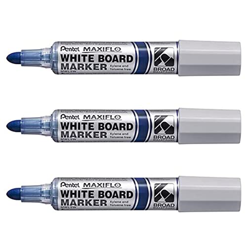 Pentel Maxiflo MWL5W Whiteboard-Marker, extra breite Spitze, Blau, 3 Stück von Pentel