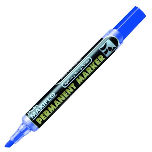 Pentel Maxiflo NLF60-CO Permanentmarker mit Reinkertaster, mittlere Keilspitze, Blau, 12 Stück von Pentel