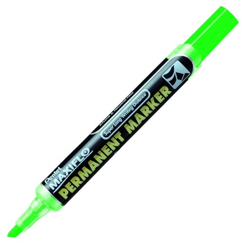 Pentel Maxiflo Permanentmarker mit Drucktaster auf der Rückseite zum Pumpen der Tinte. Keilspitze. Farbe: grün - 12er Pack von Pentel