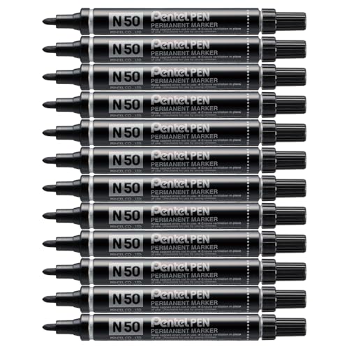 Pentel N50 Permanentmarker Rundspitze 1,5-2 mm Strichbreite 12 Stück schwarz von Pentel