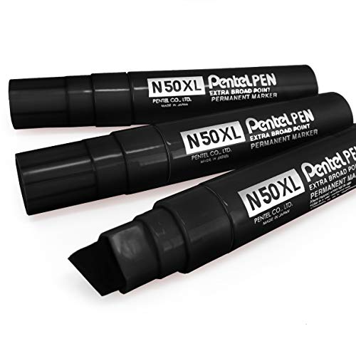 Pentel N50 X L Extra Groß Breit Permanent Marker, Keilspitze, schwarz, 3 Stück von Pentel