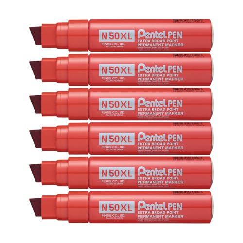 Pentel N50 X L Meißel Spitze Permanent Marker – Rot (6 Stück) von Pentel