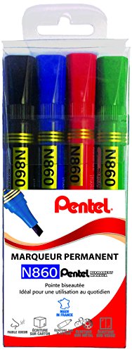 Pentel N860/4 Samt-4 Permanentmarker Keilspitze Durchschnitt schwarz/rot/blau/grün von Pentel