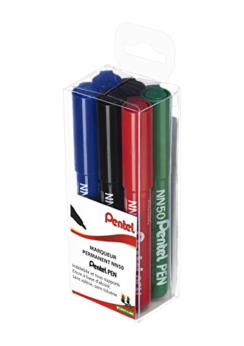 Pentel NN50 Tasche mit 6 Marker sortiert 2 schwarze/2 blau/rot/grün von Pentel