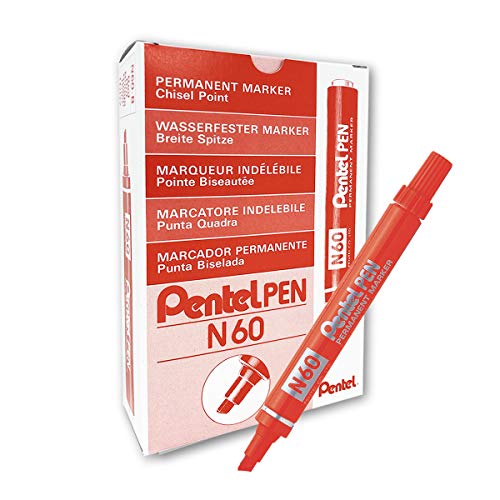 Pentel Pen N60 Permanentmarker, Keilspitze, Rot, 12 Stück von Pentel