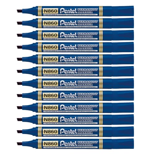 Pentel Permanentmarker mit Keilspitze, blaue Tinte, 1 Packung mit 12 Markern. von Pentel