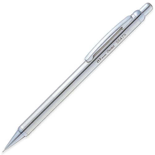 Pentel Sterling Executive Druckbleistift, Edelstahlschaft, SS475, 0,5 mm Spitze, mit integriertem Radiergummi und 2 Hi-Polymer-HB-Minen von Pentel