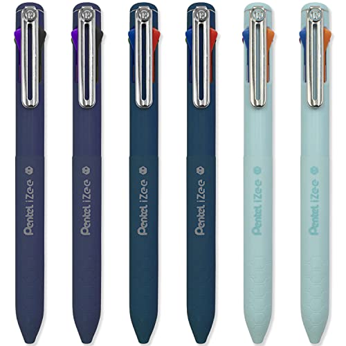 Pentel iZee 4 Farben Kugelschreiber – Dunkelblau, Dunkelviolett & Himmelblau – Multi Ink – 6 Stück von Pentel