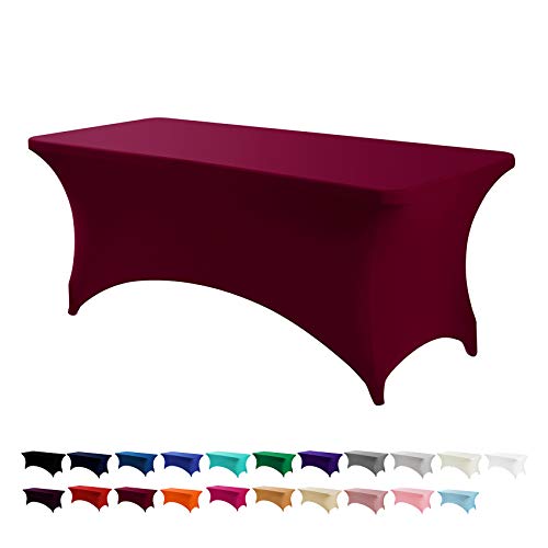 Peomeise 2PCS 6FT Spandex Table Cover Rectangular Stretch Spandex Tablecloth (Burgundy,6FT) von Peomeise